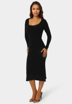 Women's Long Sleeve Scoop Neck Sweater Midi Dress