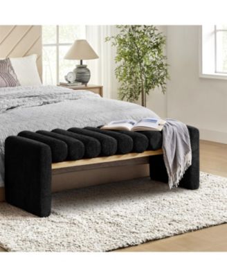 Modern Bench with Solid Wood and Removable Round Bolster Cushions