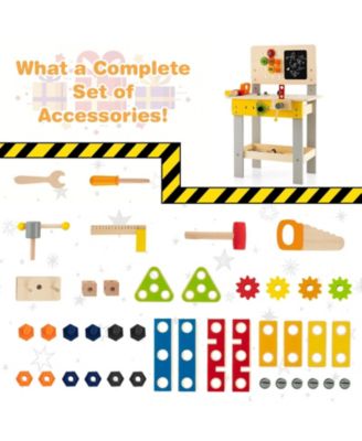 Wooden Pretend Play Workbench Set with Blackboard for Toddlers Ages 3+