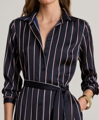 Women's Striped Charmeuse Shirt Dress