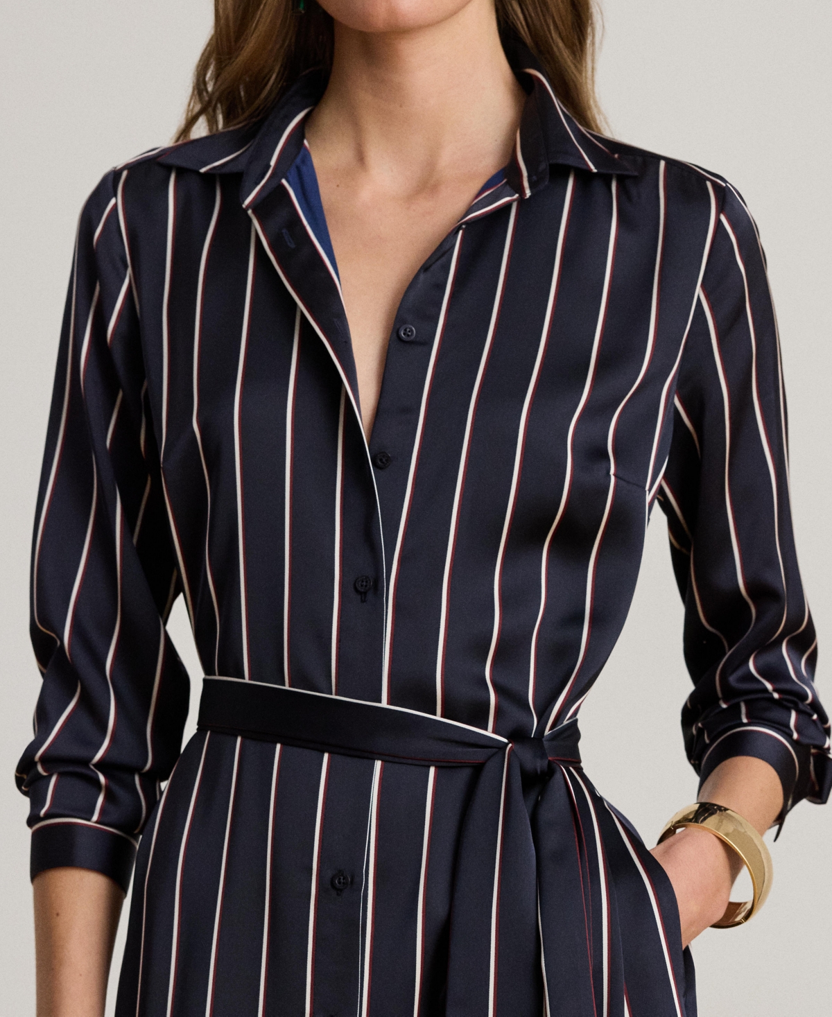 Lauren Ralph Women's Striped Charmeuse Shirt Dress