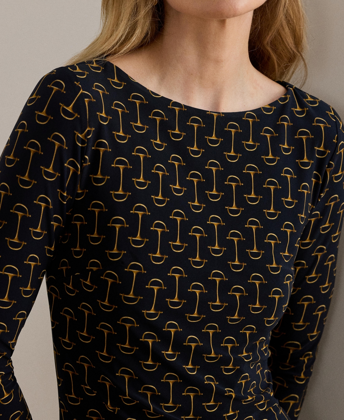 Lauren Ralph Women's Geo Print Boat Neck Dress