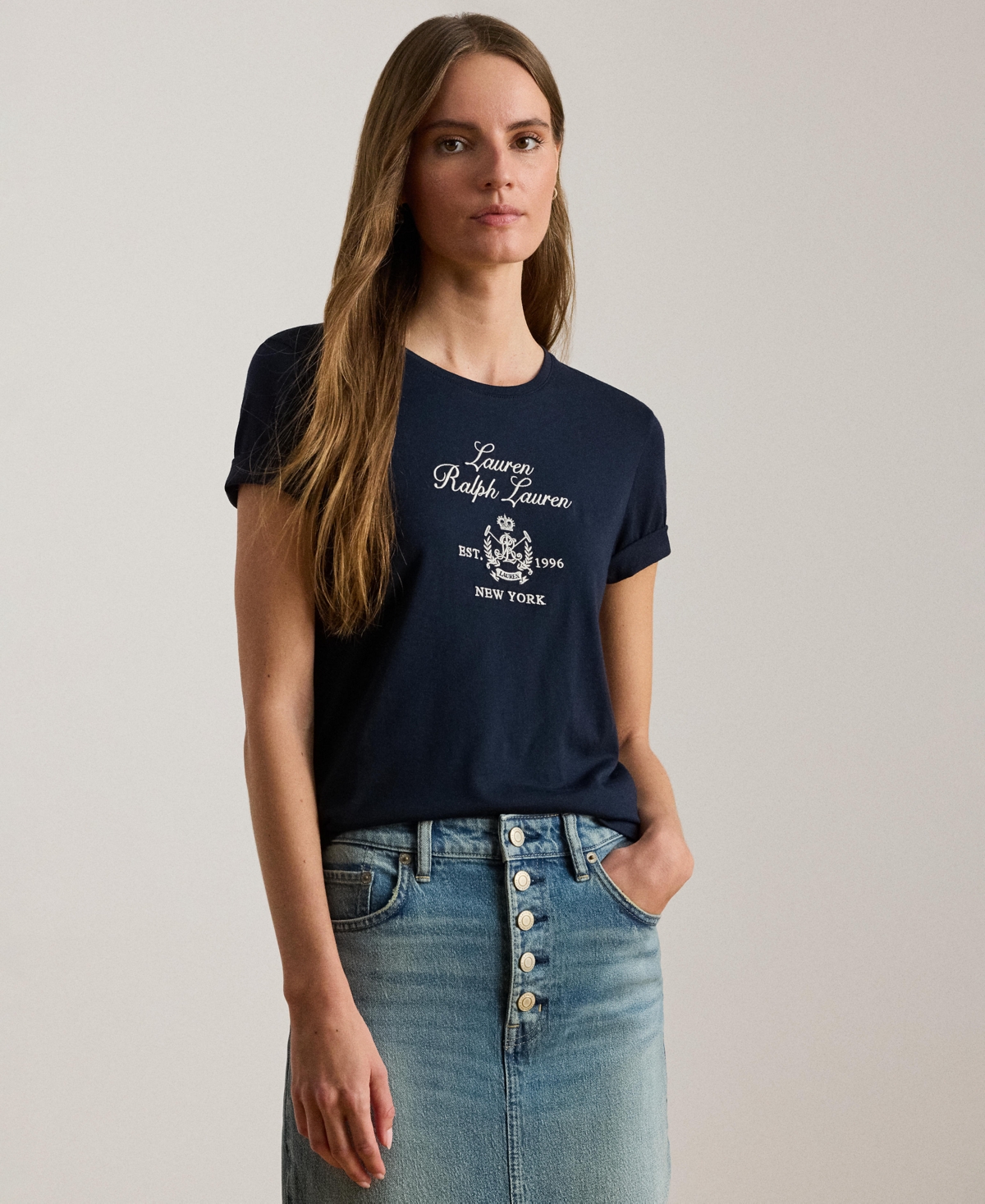 Lauren Ralph Women's Katlin Embroidered Crest Short Sleeve T-Shirt