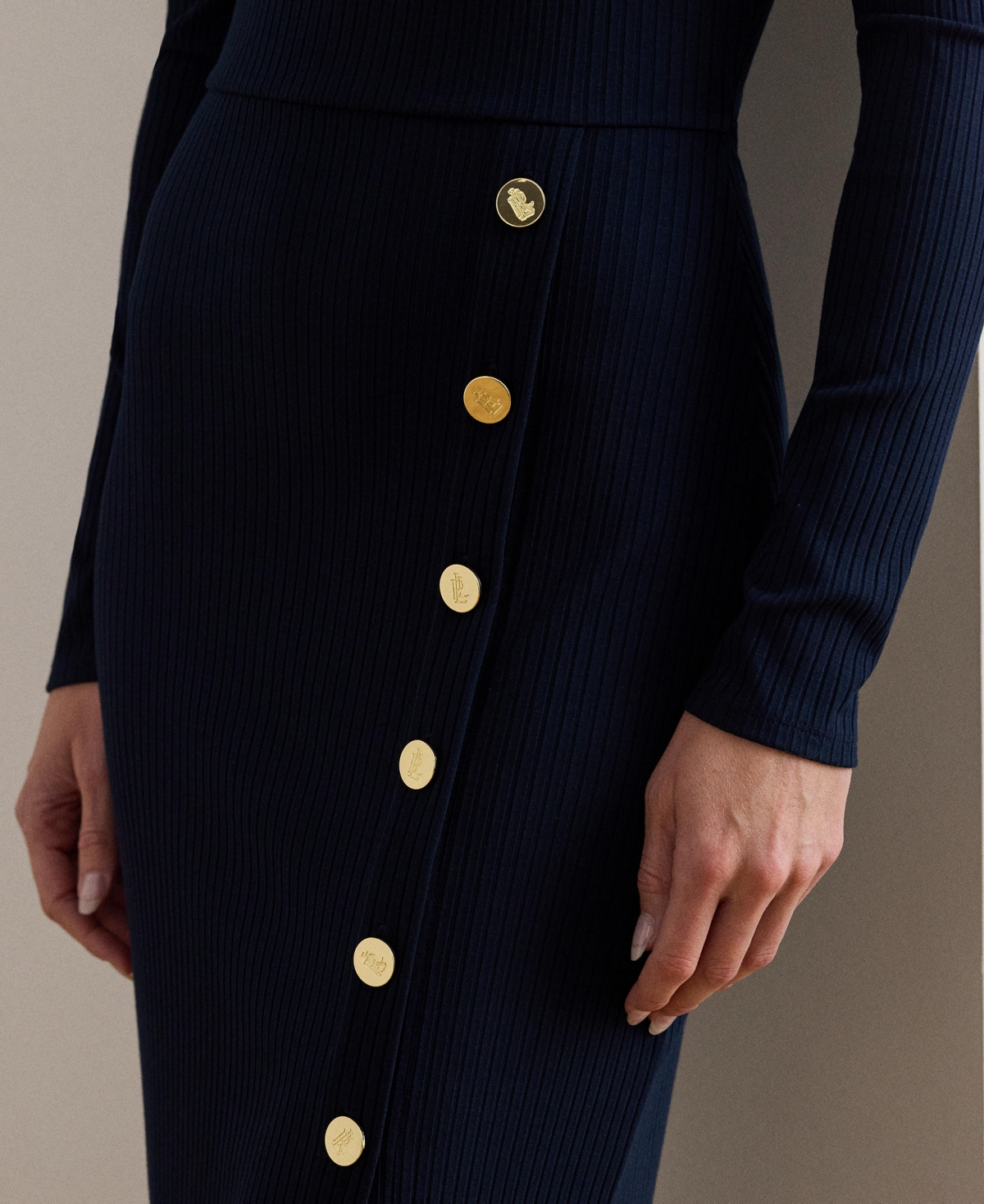 Ralph Lauren Women's Button Trim Rib Knit Dress In Blue