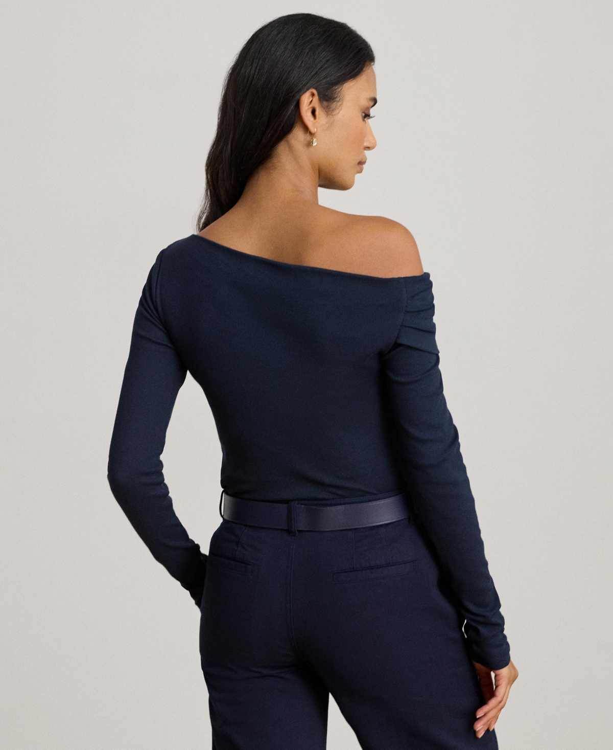 Lauren Ralph Women's Ribbed Asymmetrical Off-the-Shoulder Top