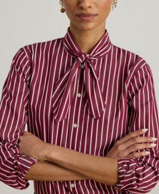 Women's Striped Broadcloth Tie-Neck Shirt