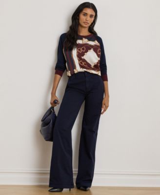 Women's Equestrian-Print Raglan-Sleeve Sweater