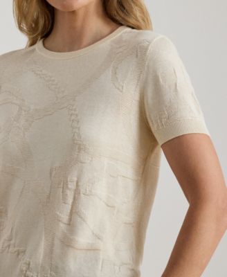 Women's Belting-Motif Short-Sleeve Sweater