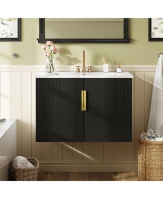 30-in.Vintage Bathroom Vanity with Ceramic Sink and 2 Soft Closing Doors