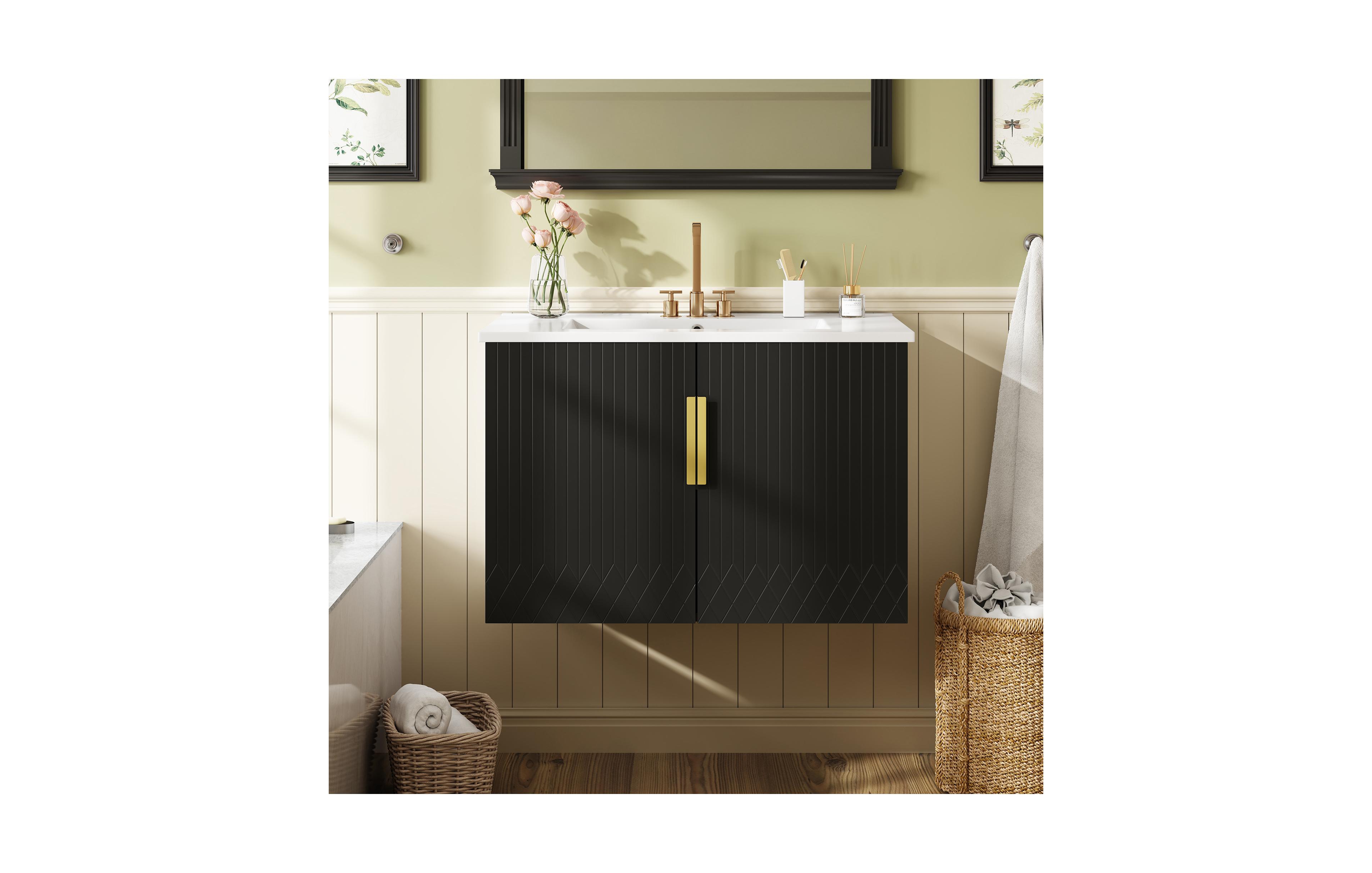 Lovmor 30-in.Vintage Bathroom Vanity with Ceramic Sink and 2 Soft Closing Doors
