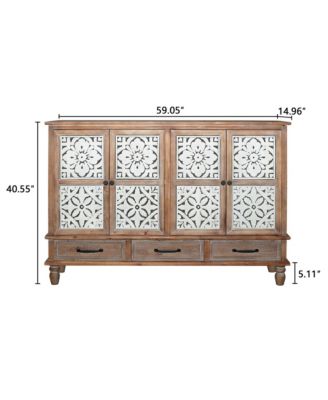 59" Chic Natural Wood Accent Storage Cabinet with 4 Doord 3 drawers