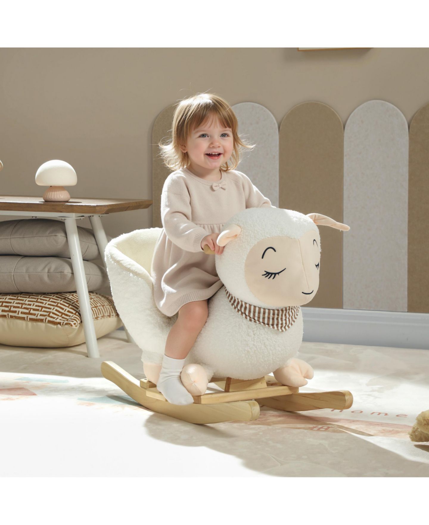 Детская мягкая игрушка Qaba Sheep Rocking Horse, Plush, Sound-Activated, 55 lbs Capacity, Ages 18-36 Months, цвет: Белый — фото 2