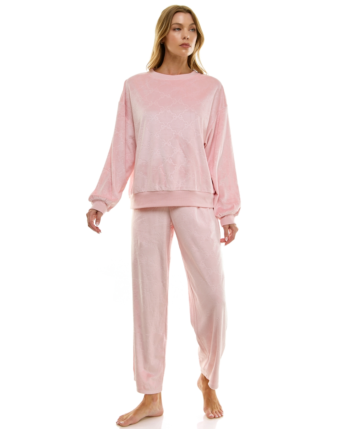 Roudelain Women's Long Sleeve Crew Neck And Pant Set In Pink