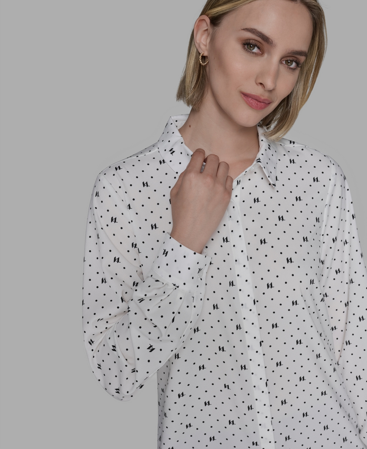 Karl Lagerfeld Women's Collared Neck Top In White