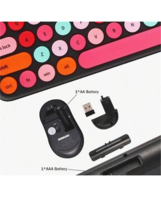 Wireless Keyboard and Mouse Combo - Retro Typewriter Keyboard With Round Keycaps, 2.4GHz Cute Wireless Keyboard Mouse Computer, Desktop - Black