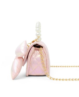 Girls Shiny Quilted Fluffy Bow Handbag, Pink