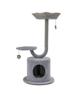 42 Inch Tall Cat Tower with Curved Metal Supporting Frame for Large and Small Cats