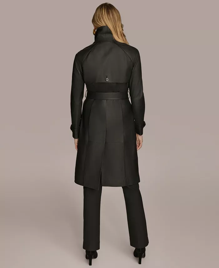 Women's Belted Leather Trench Coat - thumbnail 6