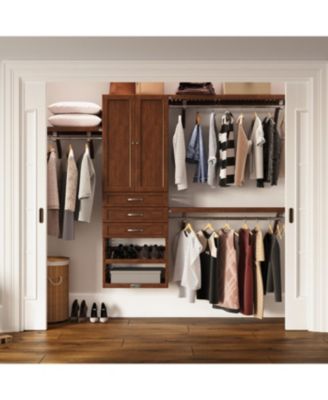 Solid Wood Walk-In Closet Organizer with 3 Shaker-Style Drawers and Solid Wood Doors