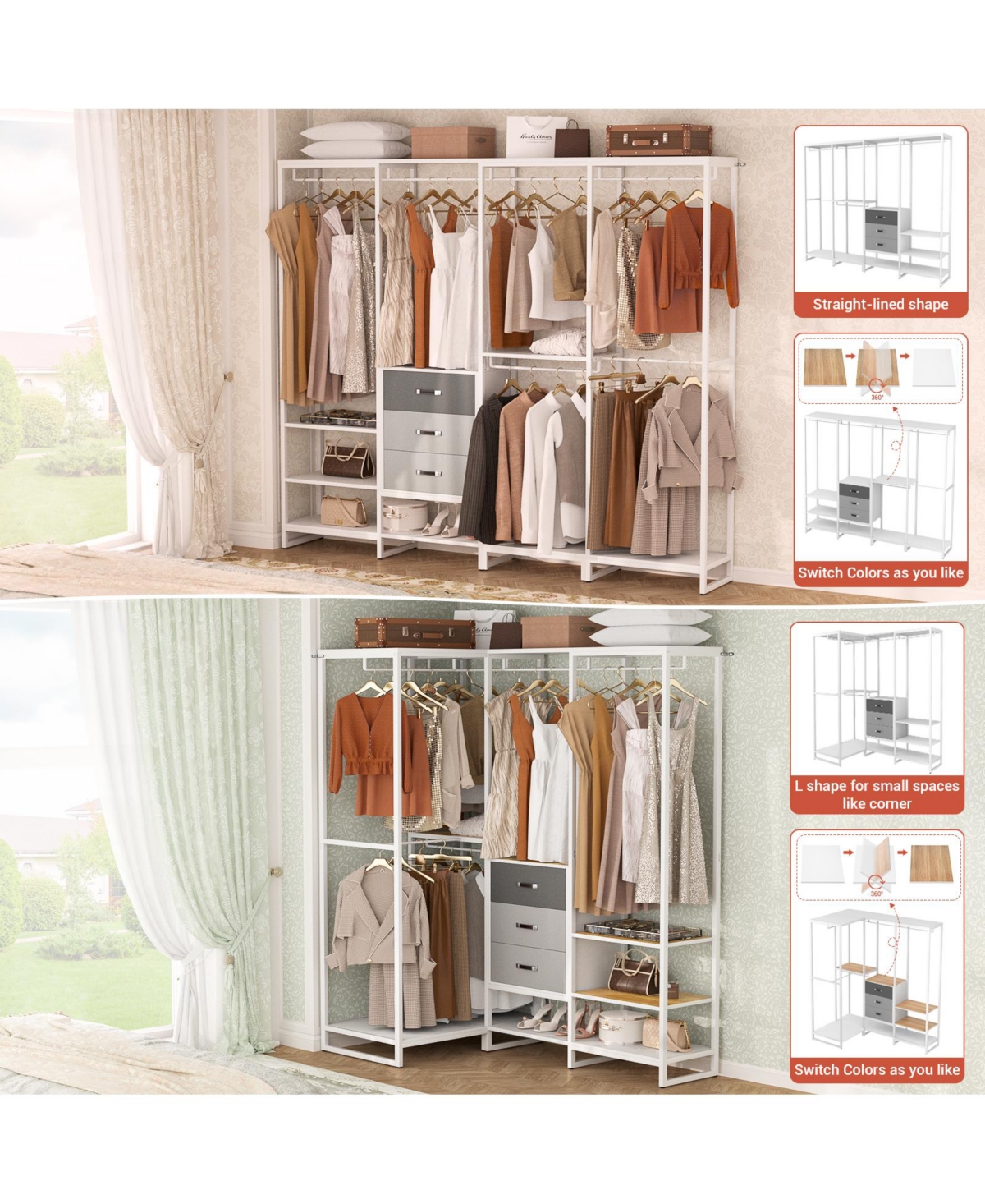 Aheaplus 74'' Closet Organizer with Wood Drawers
