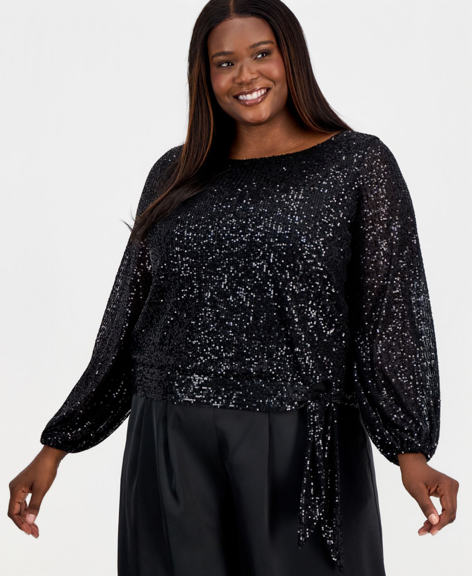 ASL Plus Size Sequin Blouson-Sleeve Top