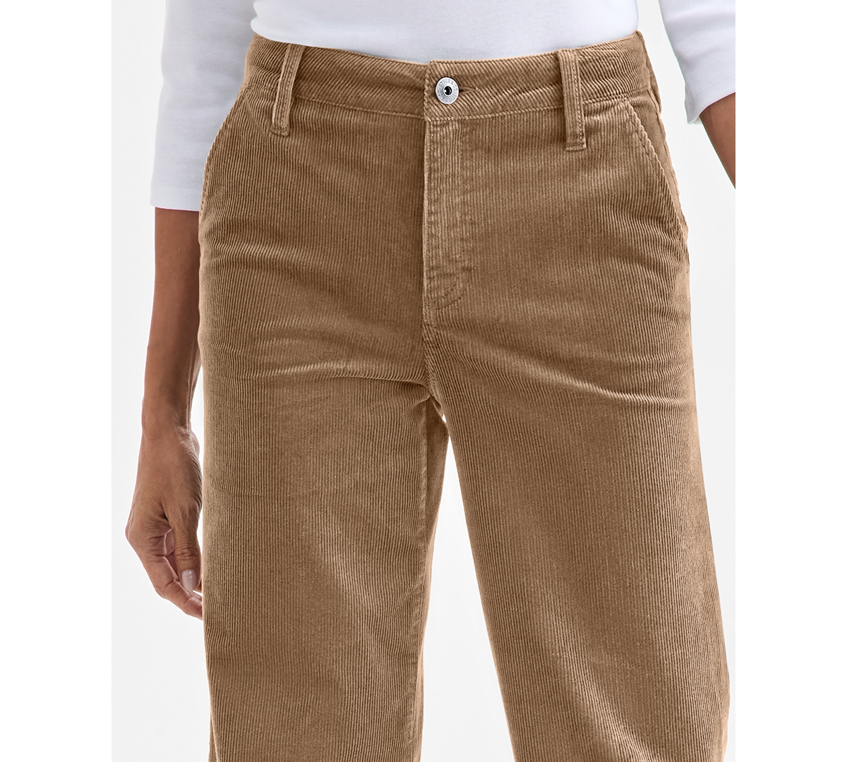 Style & Co Petite Mid Rise Wide-leg Corduroy Pants, Macy's Exclusive In Neutral
