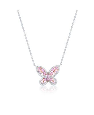 Sterling Silver Multi-cut Cluster Cubic Zirconia Butterfly Pendant Necklace