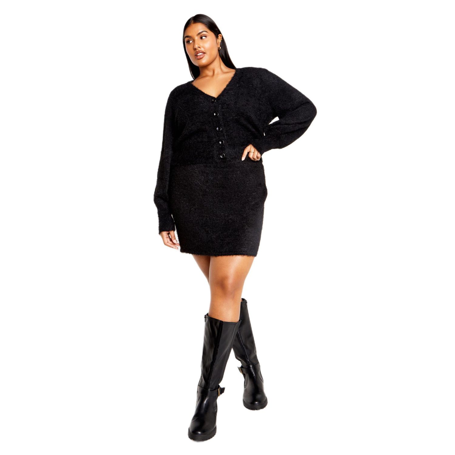 Plus Size Fluffy Button Cardigan