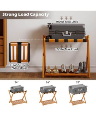 Folding Luggage Racks with Storage Shelf & 5 Nylon Straps Luggage Holder