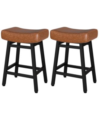 24 Inches Bar Stools Set of 2, Saddle Kitchen Stools with PU Leather Cushion Counter Height Barstools for Kitchen Dining Cafe