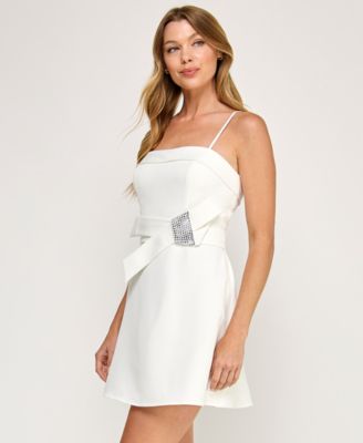 Juniors' Laguna Bow Embellished Square Neck Dress