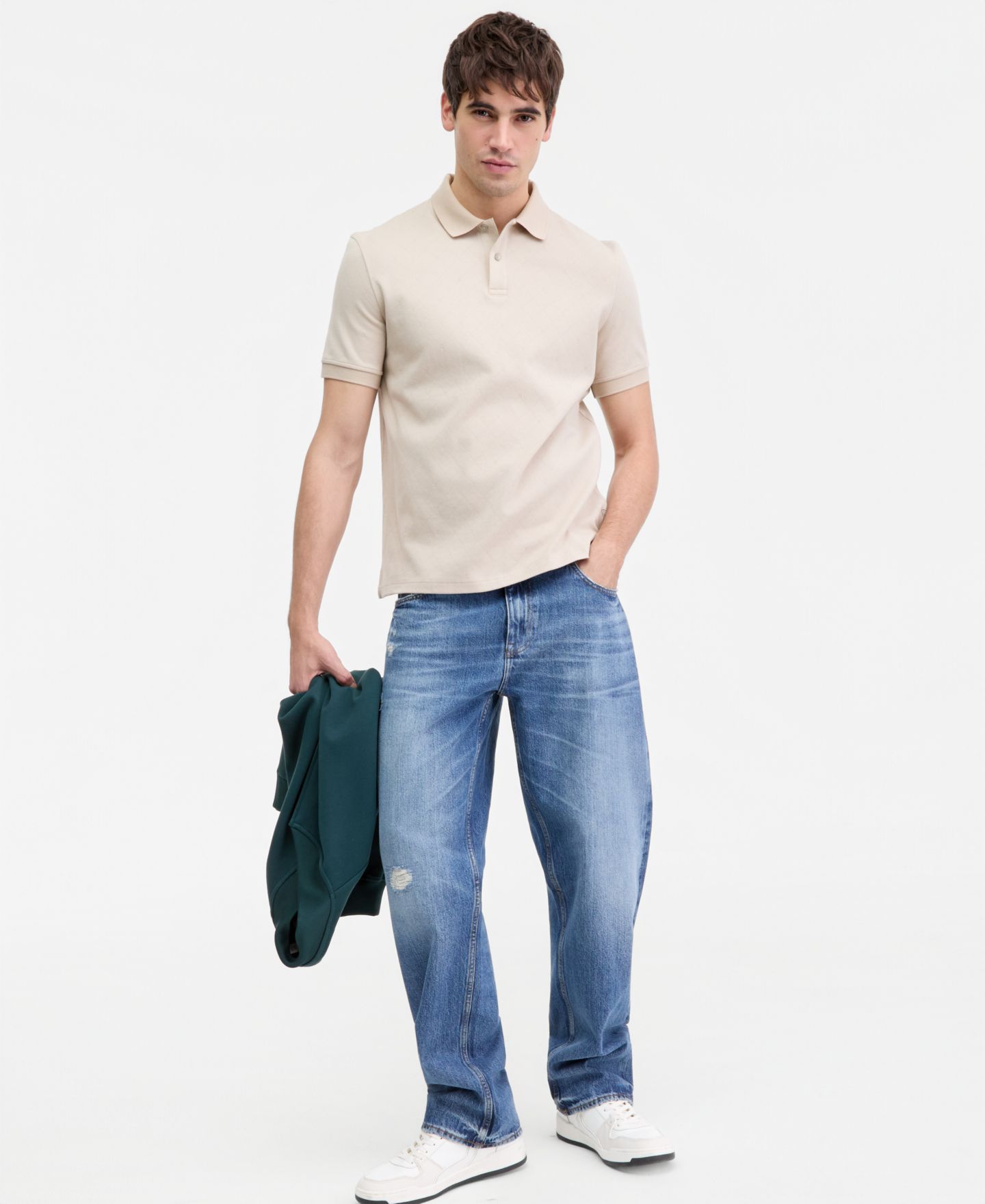 Мужское поло GUESS All-Over Jacquard Knit Polo Shirt, цвет: Бежевый — фото 2