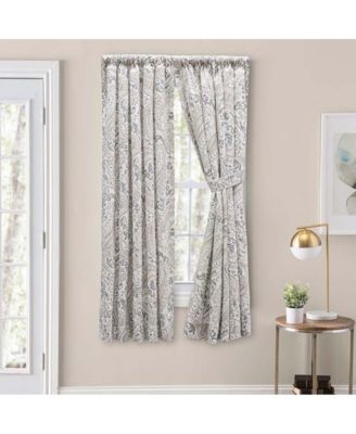 Ellis Shannon Printed Paisley Pattern on Cotton Fabric Tailored Pairs 3" Rod Pocket 100"x54" Natural