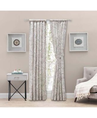 Ellis Shannon Printed Paisley Pattern on Cotton Fabric Tailored Pairs 3" Rod Pocket 100"x84" Natural