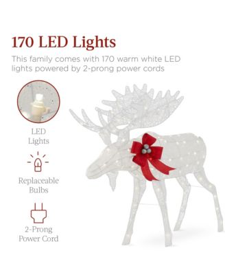 2-Piece Moose Family Lighted Christmas Yard D&eacute;cor Set w/ 170 LED Lights, Stakes, Zip Ties