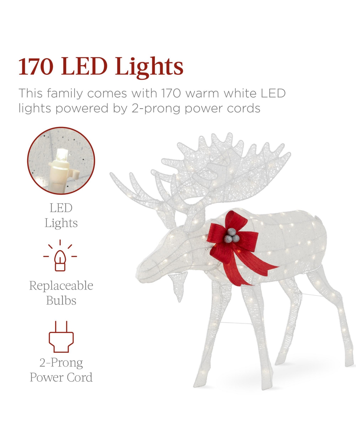 Best Choice Products 2-Piece Moose Family Lighted Christmas Yard Decor Set w/ 170 Led Lights, Stakes, Zip Ties