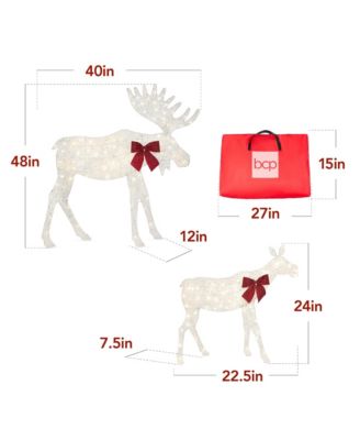4ft 2-Piece Lighted 2D Christmas Moose Set Outdoor Decor w/ 125 LED Lights, Stakes