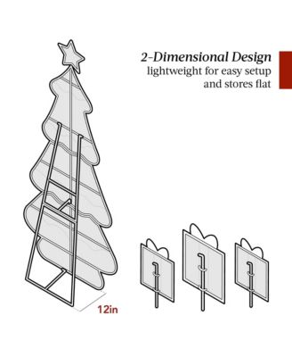 6ft Lighted 2D Christmas Tree Outdoor Decor w/ 170 LED Lights, Gift Boxes, Storage Bag