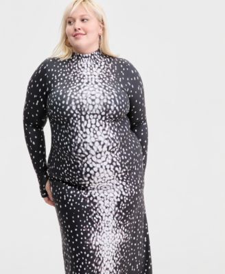 Trendy Plus Size Printed Mock-Neck Midi Dress, Macy's Exclusive