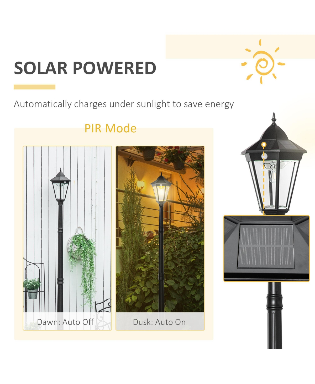 Outsunny 8' Outdoor Solar Light Post, Motion Activated Lamp, for Garden,