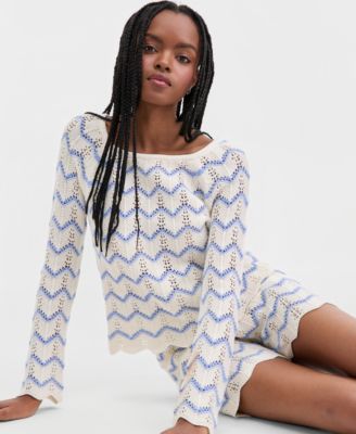 Juniors' Chevron Sweater & Tie-Front Shorts