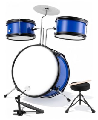 3-Piece Kids Drum Set with Adjustable Stool, Bass Pedal & Cymbal – Realistic Junior Drum Kit for Ages 3+