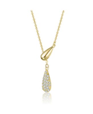 Sterling Silver 14K Gold Plated with Clear Cubic Zirconia Tear Drop Necklace