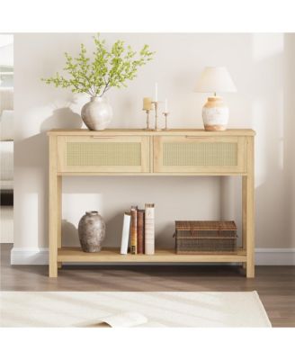 Entryway Table with 2 Drawers, Console Table for Entryway, Wood Sofa Table with Storage