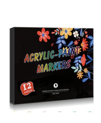 12 Colors Acrylic Marker Pens, Waterproof Soft Tip Paint Pens for Rock Painting, Fabric, Metal, Glass, Wood, Canvas, Ceramic and Plastic