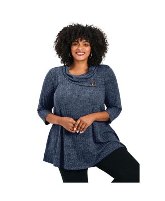 Plus Size Miley Rib Hacci Button Women's Tunic