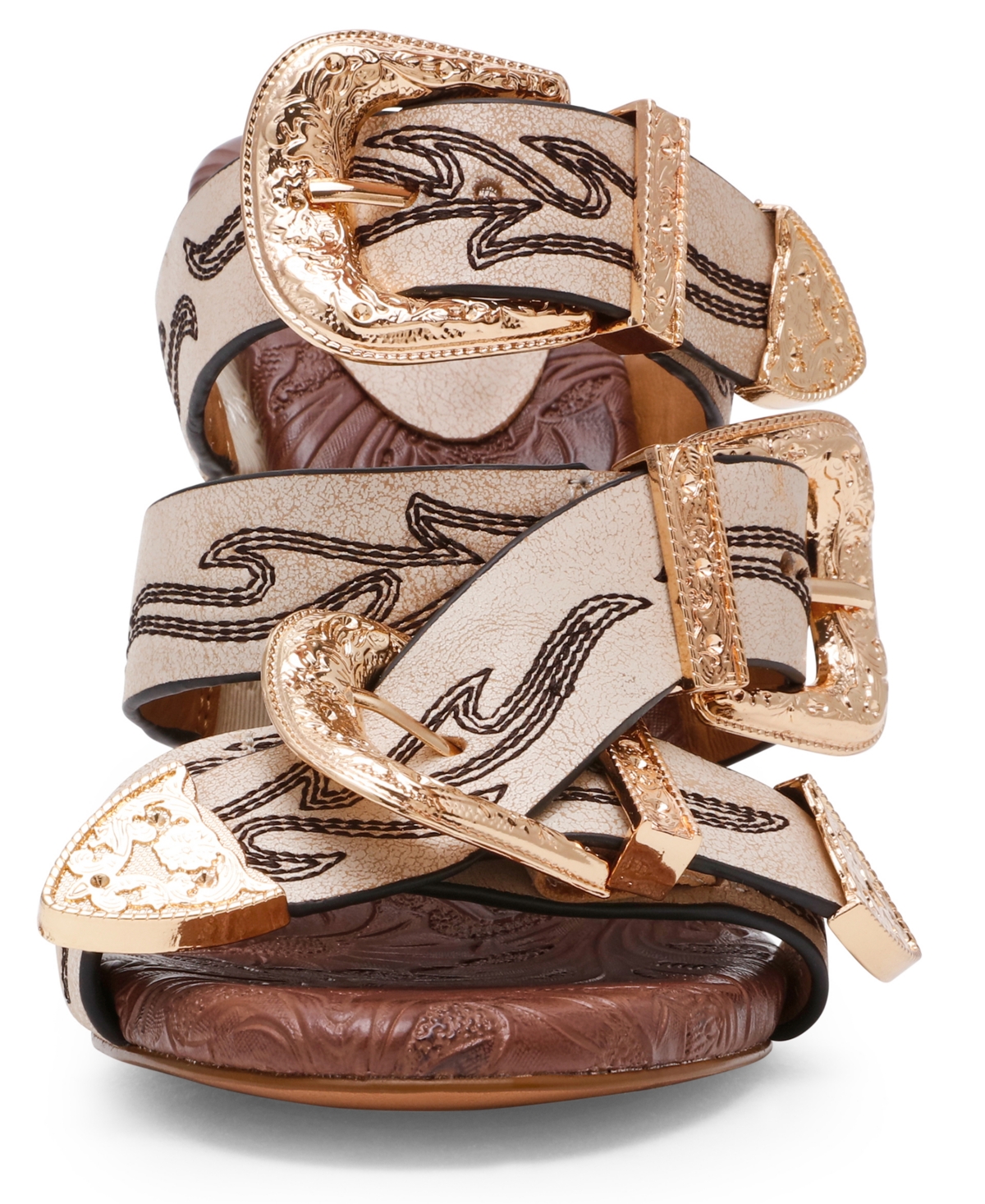 Steve Madden Women's Farra Strappy Western Buckled High-heel Dress Mules In Neutral