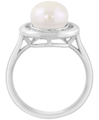 Freshwater Pearl (9mm) & White Diamond (1/10 ct. t.w.) Ring in Sterling Silver