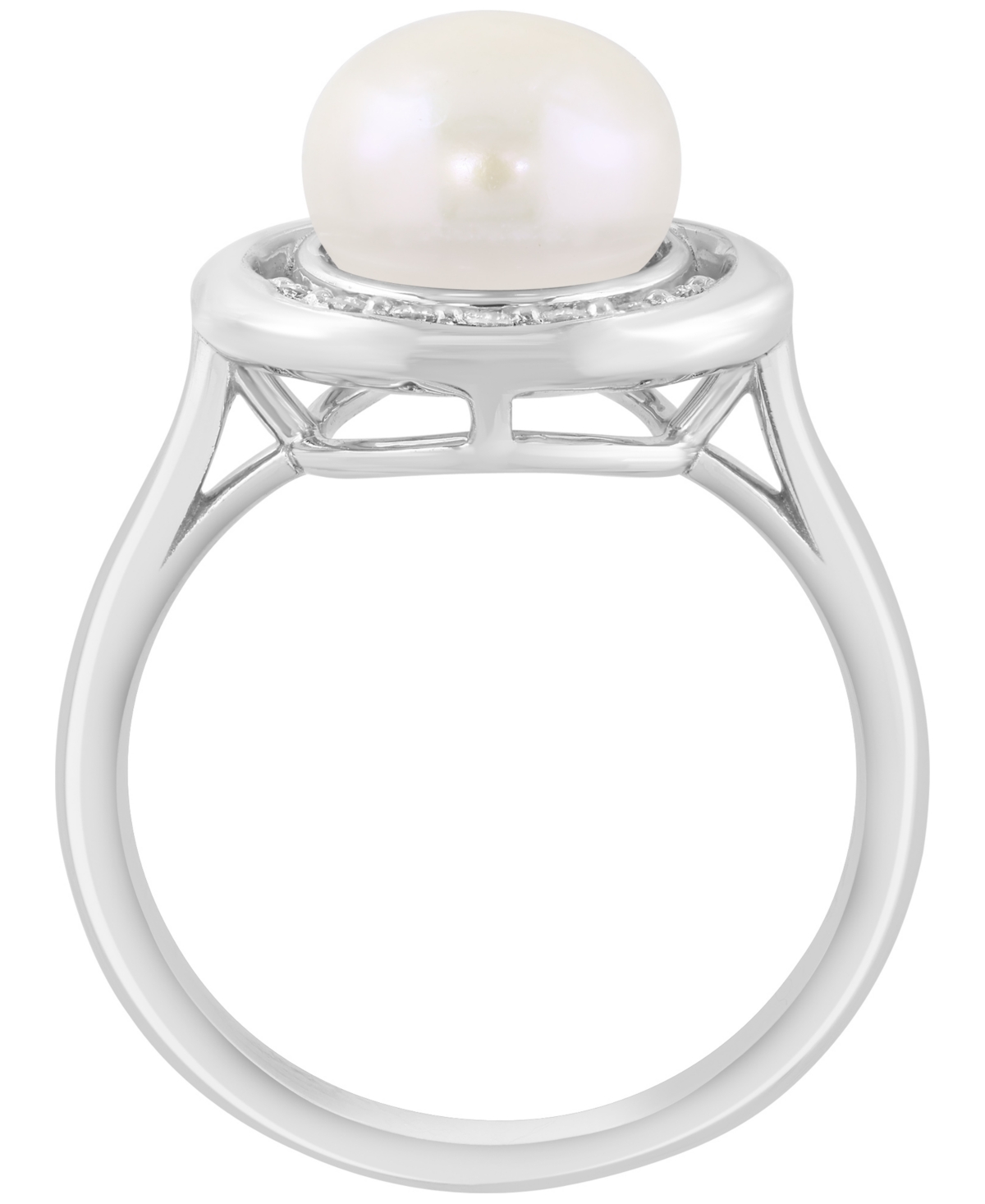 Effy Collection Freshwater Pearl (9mm) & White Diamond (1/10 Ct. T.w.) Ring In Sterling Silver In Silver