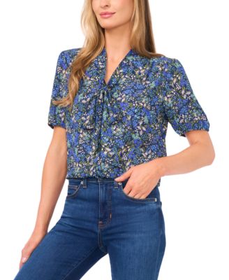 CeCe - Women's Short-Sleeve Bow Tie Shirred Top